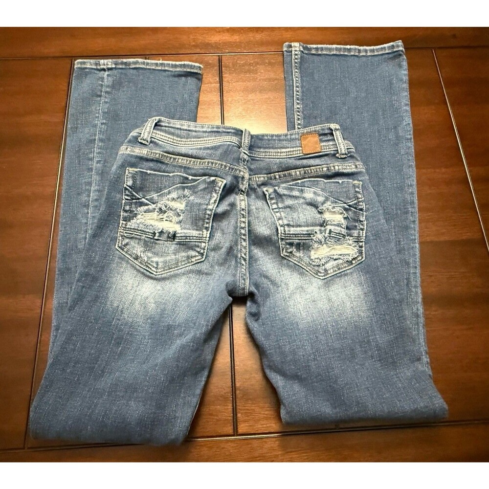 BKE Stella Mid Rise Bootcut Distressed Jeans 27x33.5 (27.5x32.5) Perfect Fade - Picture 3 of 11